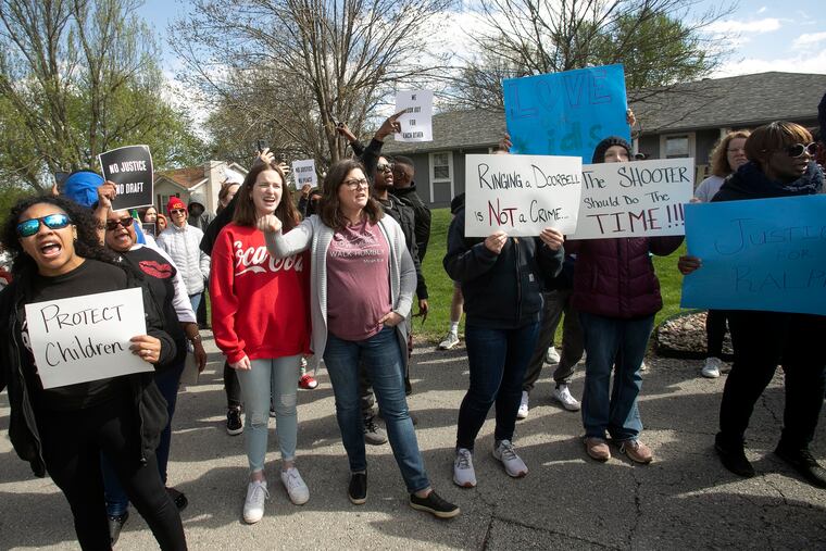 Protestors march on April 16, 2023, in Kansas City, Mo., to bring attention to the shooting of Ralph Yarl, 16, who was shot when he went to the wrong Kansas City house to pick up his brothers.