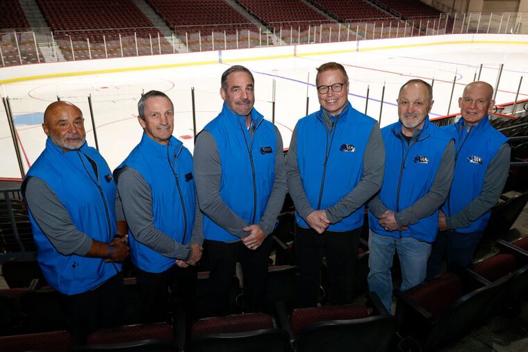 John LeClair (third from left) is one of the coaches of the three-on-three league 3ICE. The league is in its second season.