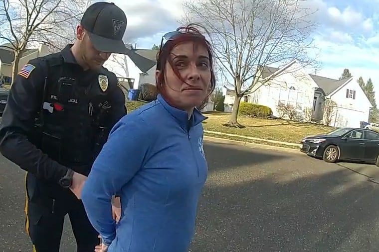 A still from body camera footage taken by the Lumberton Police Department of the arrest of Gina LaPlaca on March 17. LaPlaca was arrested for an alleged DWI.