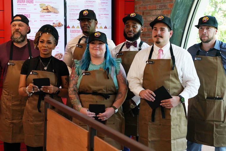 Philadelphia chef Kevin "Steek" Cooper (center, rear) with fellow competitors on "Guy's Chance of a Lifetime."