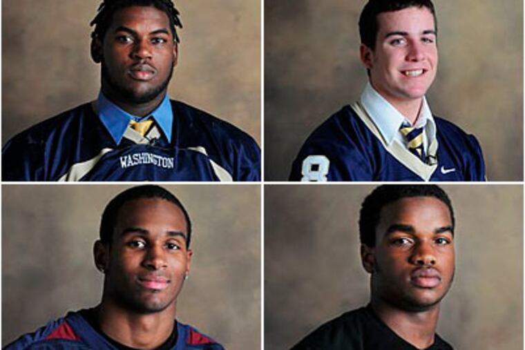 Clockwise from top left: George Washington's Sharrif Floyd, La Salle's Drew Loughery, Cardinal O'Hara's Corey Brown and Chestnut Hill Academy's Ibraheim Campbell. (Sarah J. Glover/Staff Photographer)