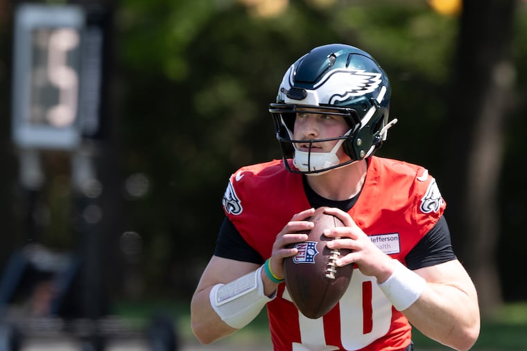 Eagles fifth-round draft choice Cole Payton shown at rookie minicamp on May 1 at the Jefferson Health Training Complex.