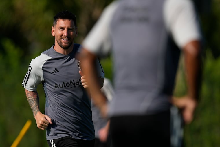 Lionel Messi participates in a training session for the Inter Miami MLS soccer team Tuesday, July 18, 2023, in Fort Lauderdale, Fla.