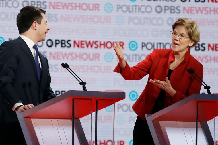 Democratic presidential candidate Sen. Elizabeth Warren, D-Mass., challenged South Bend Mayor Pete Buttigieg during the December presidential primary debate in Los Angeles over his campaign's use of big donors.