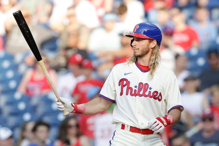 Phillies Travis Jankowski at bat against the Washington Nationals on Saturday, June 5, 2021 in Philadelphia.