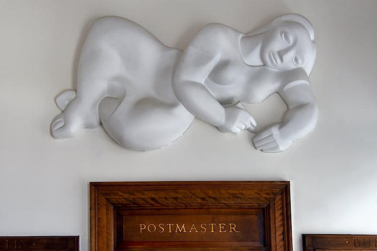 The Japanese-American sculptor Isamu Noguchi was commissioned to design "The Letter" for the Haddon Heights Post Office in 1938.