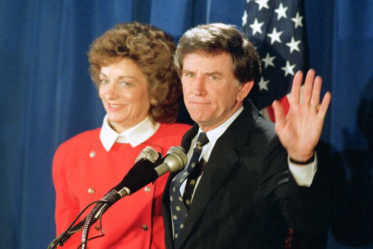 Democratic presidential candidate Gary Hart in 1988, with wife Lee. A new book examines his political downfall.