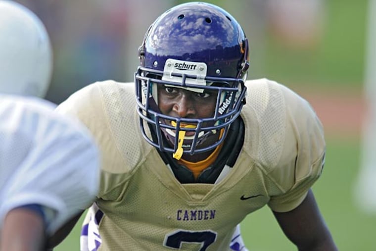 Camden High defensive back Sean Chandler lines up against a Paul VI
receiver during a scrimmage against Sept. 5, 2013. ( CLEM MURRAY /
Staff Photographer )