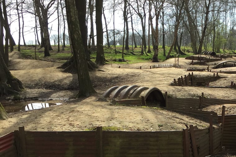 A preserved section of WWI British trench lines at the Sanctuary Wood Museum Hill 62 outside Ypres, Belgium