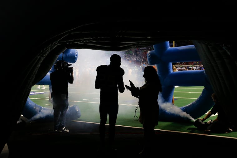 Soul defensive back James Romain (center) during player introductions before the Soul played the Albany Empire in May 11.
