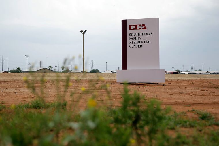 FILE - This June 30, 2015, file photo shows a sign at the entrance to the South Texas Family Residential Center in Dilley, Texas. A judge has ordered Monday, Dec. 24, 2018, the U.S. government not to deport a Honduran woman without her 15-year-old daughter, who have been detained together at the center for six months and fear being attacked if forced to return. (AP Photo/Eric Gay, File)