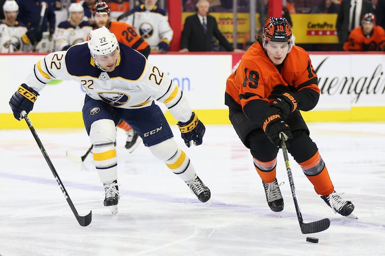 Flyers center Nolan Patrick (19) might play Wednesday against powerful Washington.