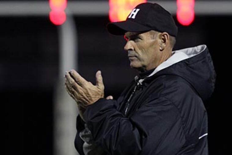 Strath Haven's coach Kevin Clancy cheers his team during a game. (For the Daily News/Joseph Kaczmarek)