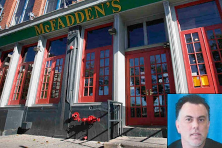 Harry Hayman (inset), director of operations for the two McFadden's bars in Philadelphia, has been arrested. McFadden's on 3rd Street is pictured here. (Alejandro A. Alvarez / Staff Photographer)