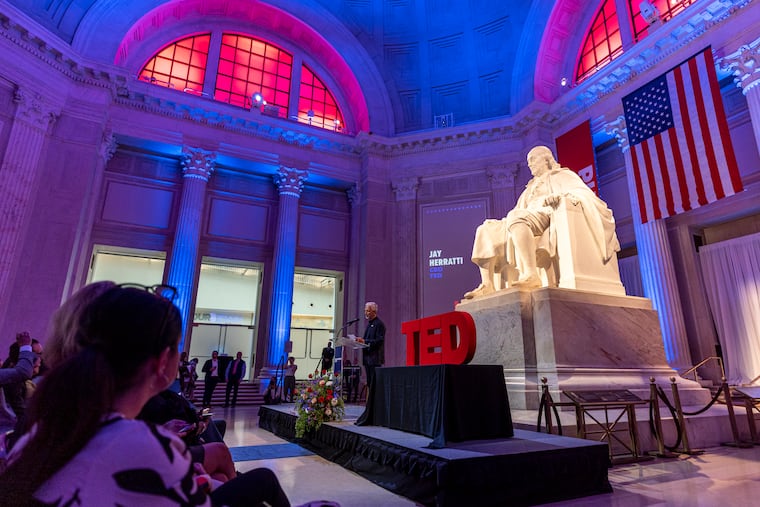 Jay Herratti, CEO of TED, announces TED Democracy, to be held at the Kimmel Center on Saturday in honor of America's 250th anniversary.