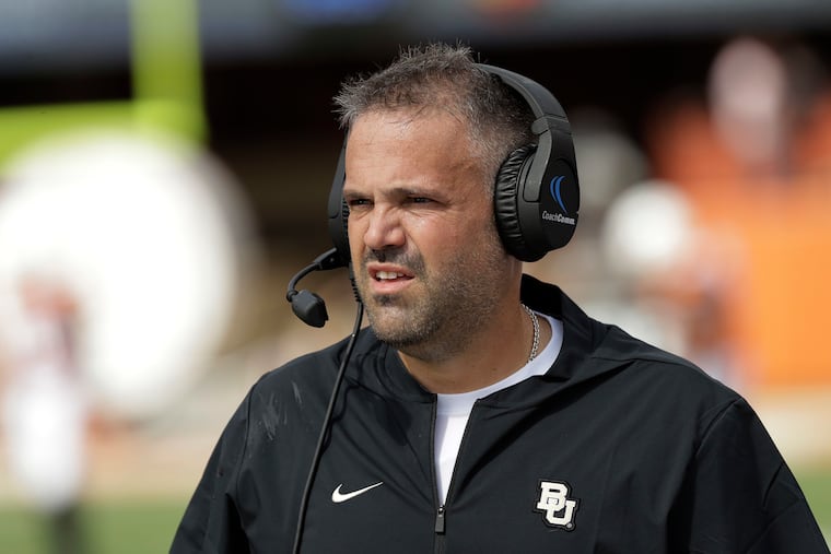 Coach Matt Rhule's undefeated Baylor Bears will host Oklahoma on Saturday night.
