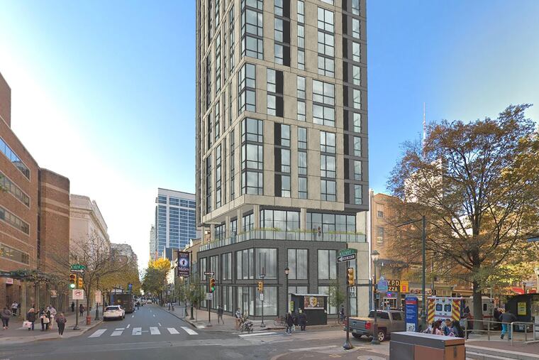 Composite image of proposed tower, as seen looking norwest on Walnut Street.