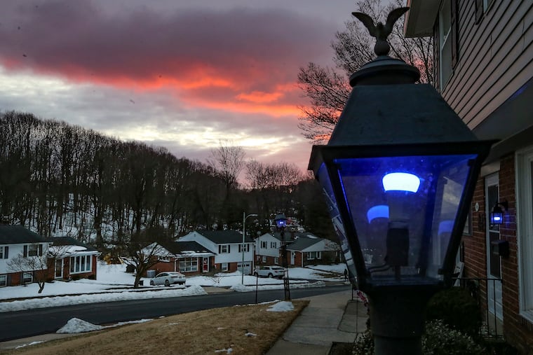 In Broomall, Pa., community members marked the one-year anniversary of Matthew Wzorek's death with blue lights on Tuesday, February 16, 2021.