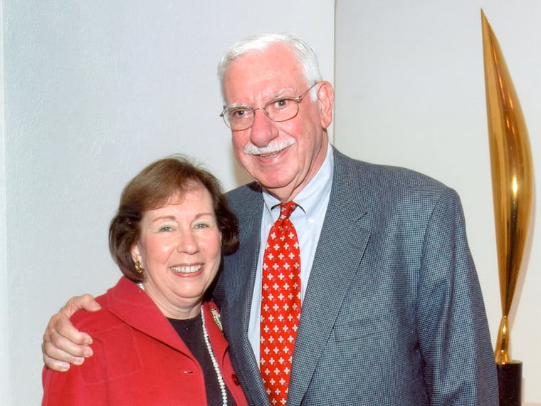 Lois G. and Julian A. Brodsky in 2005 at the Philadelphia Museum of Art with Constantin Brancusi's "Bird in Space" behind them.