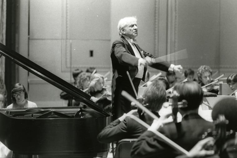 Leonard Bernstein conducts the Curtis Symphony Orchestra with soloist Susan Starr in a 1984 performance at the Academy of Music.