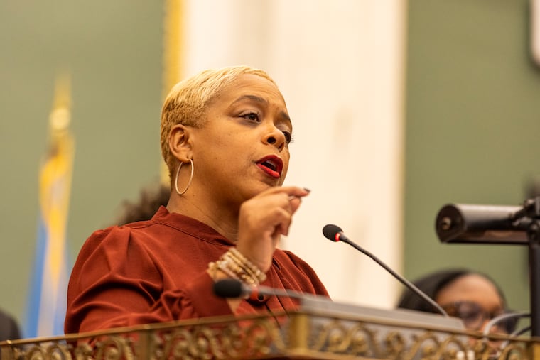 In this 2023 file photo, City Councilmember Cindy Bass speaks during a news conference in Council's chambers. She is the prime sponsor of a bill that places a temporary moratorium on dog breeding in Philadelphia.