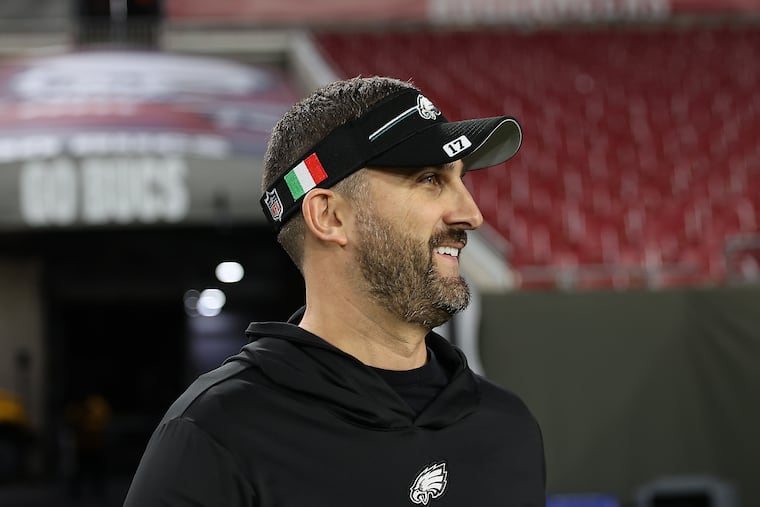 Coach Nick Sirianni at Raymond James Stadium before the Eagles lost to the Tampa Bay Buccaneers in the wild-card round of the NFL playoffs on Jan. 15.
