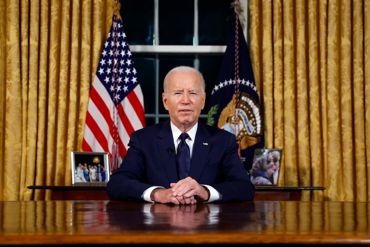 President Joe Biden speaks from the Oval Office on Thursday, Oct. 19, 2023, about the war in Israel and Ukraine.