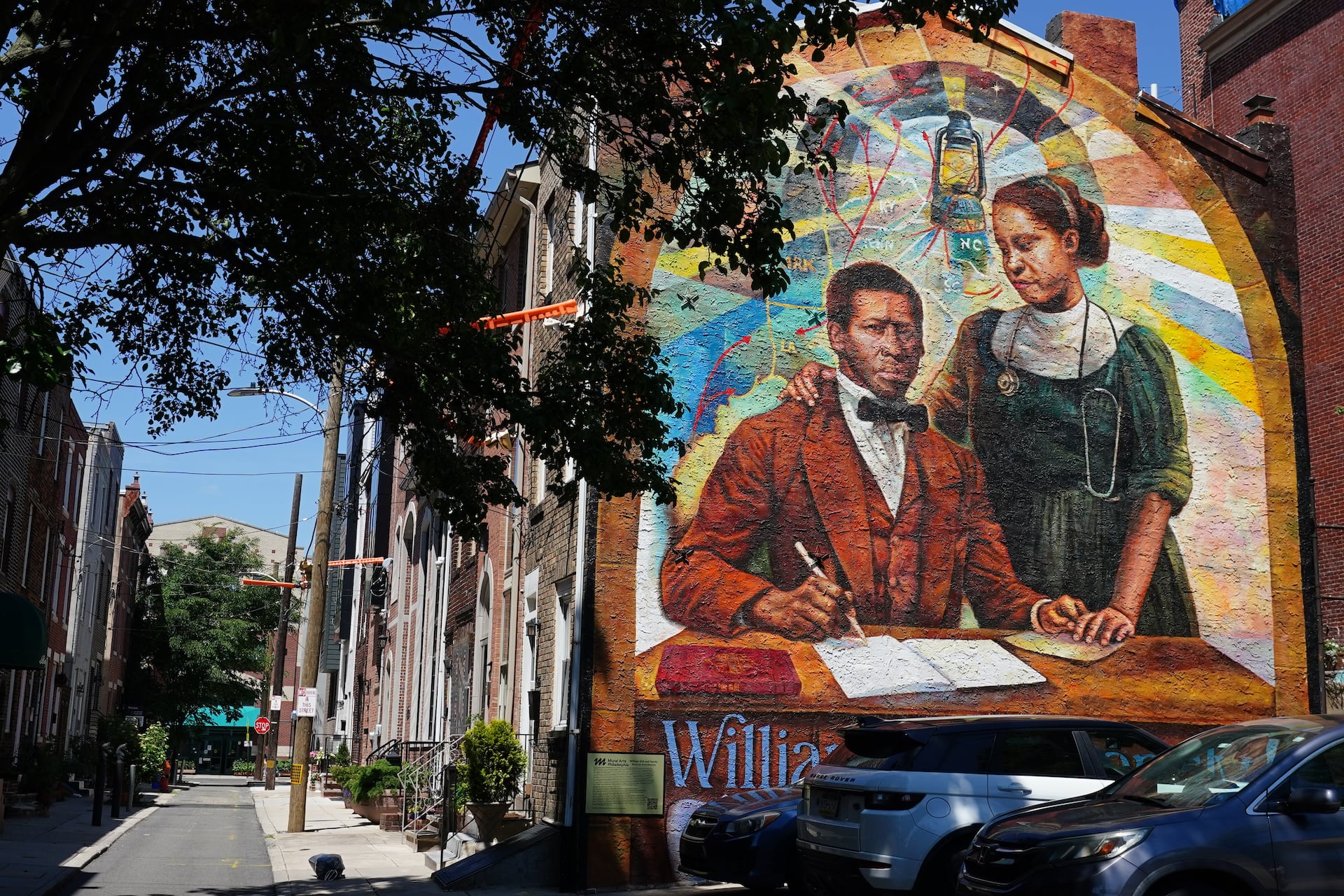 Mural Arts asked homeowner John Del Rossi for permission to honor William and Letitia Still, Underground Railroad leaders who once lived in the home.
