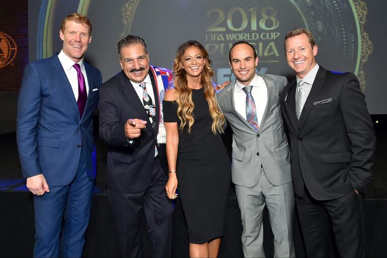 Fox Sports soccer broadcasters (from left to right) Alexi Lalas, Fernando Fiore, Kate Abdo, Landon Donovan and Rob Stone.