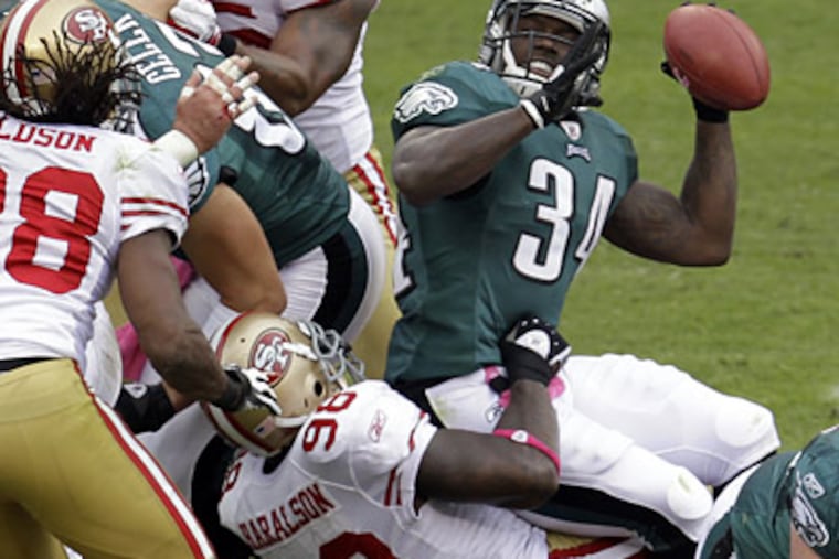 Ronnie Brown's infamous throwaway against San Francisco in one of the Eagles' most egregious turnovers. (Associated Press)