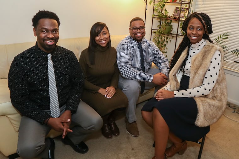 Stephen Flemming comes from a family of teachers, all teaching in the Philadelphia School District. From left, Stephen, Leslie, Michael, and Camille in Southwest Philadelphia on Wednesday, Jan. 22, 2020.