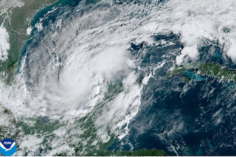 This satellite image provided by the National Oceanic and Atmospheric Administration on Monday, Oct. 7, 2024, shows Hurricane Milton. (NOAA via AP)