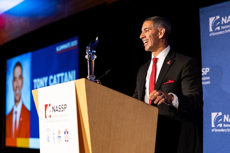 Lenape High School Principal Tony Cattani accepts the National High School Principal of the Year Award in July.