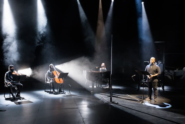 Randall Mitsuo Goosby, Khari Joyner, Myra Huang, Alexander Laing, and Lawrence Brownlee perform in Tyshawn Sorey and Terrance Hayes' Cycles of My Being.