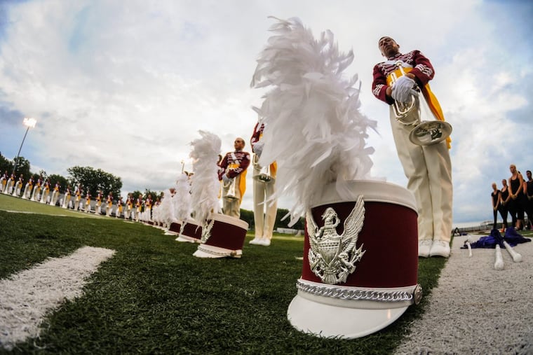 Members of the Cadets, an elite drum corps based in Allentown, Pa., practice in 2014.