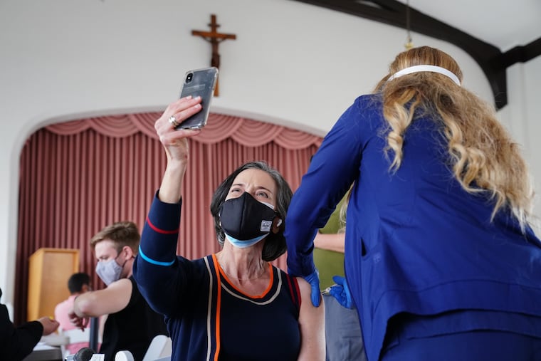 Montgomery County Commissioner Dr. Val Arkoosh receives the Johnson & Johnson vaccine in Norristown, April 28, 2021.