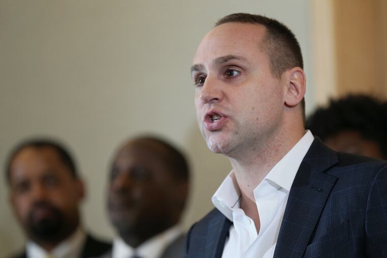 Businessman and Sixers co-owner Michael Rubin speaks during a news conference promoting Gov. Tom Wolf's proposals to reform the criminal justice system at the National Constitution Center.