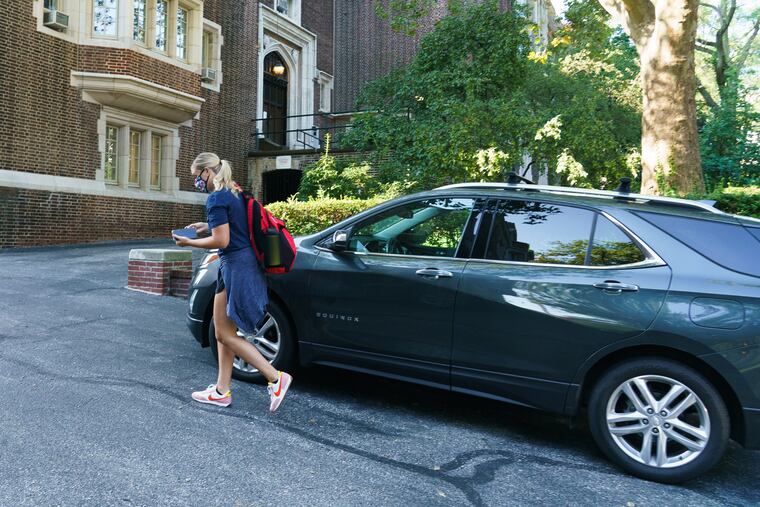 New Penn head volleyball coach Meredith Schamun goes to her new office for the first time since she was hired in March.