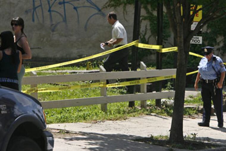 Philadelphia police investigate the lot on Girard Avenue near Orianna Street where the nude body of a young woman was found Wednesday morning. (Alejandro A. Alvarez / Staff Photographer)