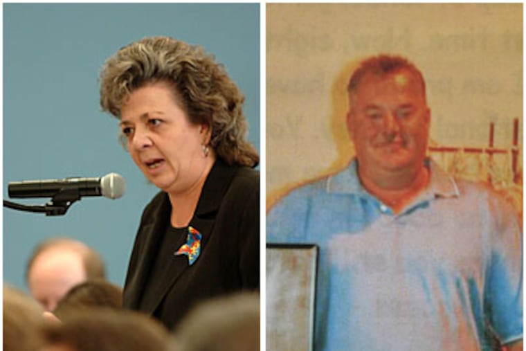 Rosemary DiLacqua, former board president of the Philadelphia Academy Charter School, left, and Kevin O’Shea, right, former CEO, were charged with fraud today. (file photos)