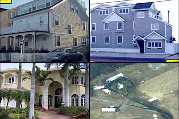 In the prosecutorial crosshairs are Fumo's Jersey Shore homes in Margate, above left, and Ventnor, above right; a home in Fort Lauderdale, Fla., below left; and his 100-acre farm in the Harrisburg area.