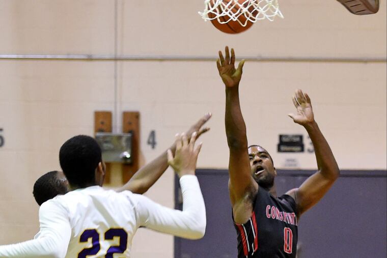 Constitution’s Damond Wall shoots for an easy two against MLK High School in the first half of their game February 1, 2018.