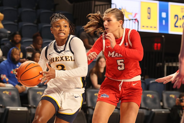 Drexel guard Amaris Baker (left) scored a game-high 21 points.