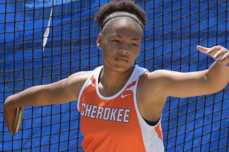 Cherokee's Jess Woodard won the discus with a Group 4 meet-record throw of 168 feet. (Photo by Gregg Kohl)