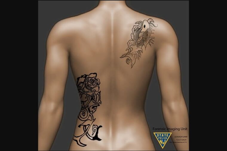 The New Jersey State Police on Sunday released illustrations of distinctive tattoos that belonged to a woman whose body was found in a refrigerator on Dec. 22 in Cape May County.