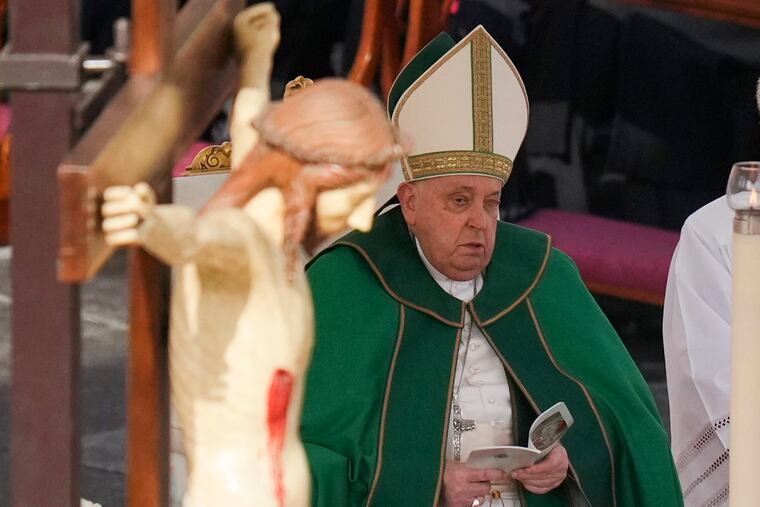 Pope Francis presides over a mass for the jubilee of the armed forces in St. Peter's Square at The Vatican on Sunday Feb.9, 2025.