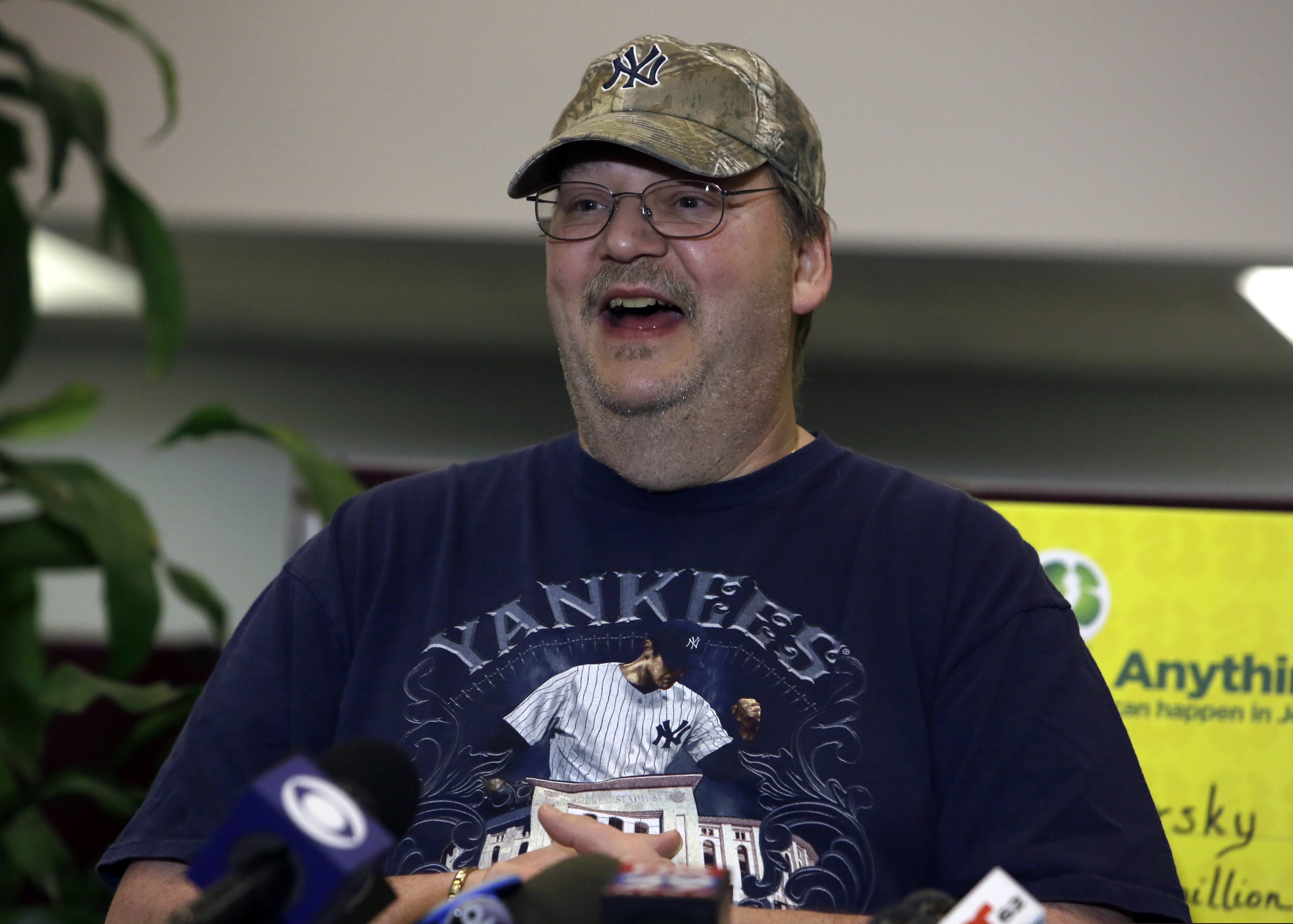 Mike Weirsky speaks during a news conference Thursday, March 7, 2019, in Trenton, N.J. Weirsky, a New Jersey man who almost forgot his $273 million jackpot-winning Mega Millions lottery ticket at the store where he bought it, says he's going to reward whoever returned it.