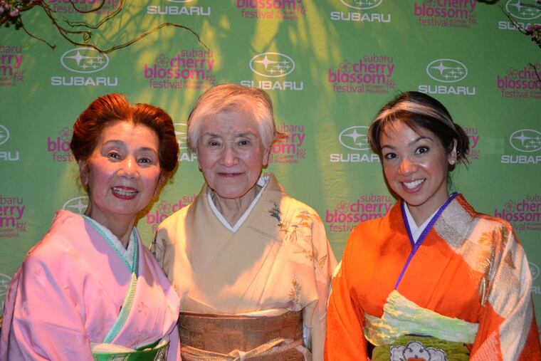 (From left) Fumiyo K. Batta, Yuki Takashima, and Mari M. Batta at the Sakura Under the Stars event held at Union Trust as part of the 2015 Subaru Cherry Blossom Festival.