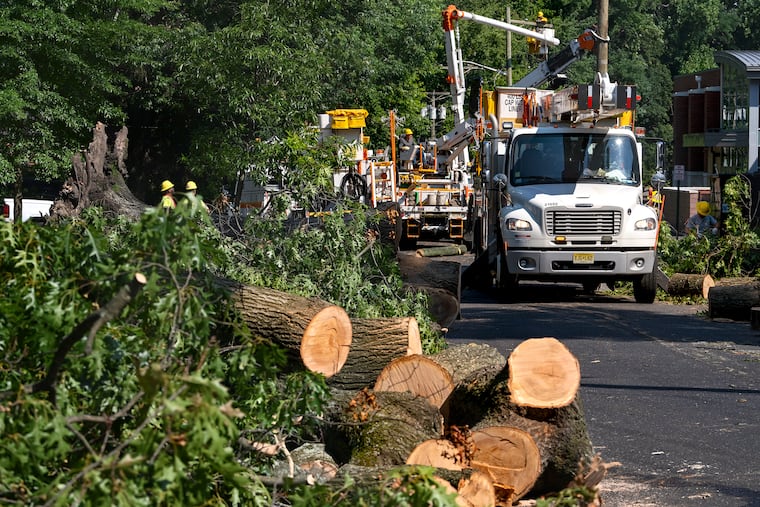 Utility crews from PSE&G are still at work in Haddonfield on July 6 after ‘Microbursts’ pounded South Jersey. More storms are due Friday and Sunday.