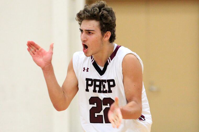 Trevor Wall of St. Joseph’s Prep celebrates after hitting the game-winning shot to beat Girard College 58-56 on Dec. 8 , 2017. CHARLES FOX / Staff Photographer